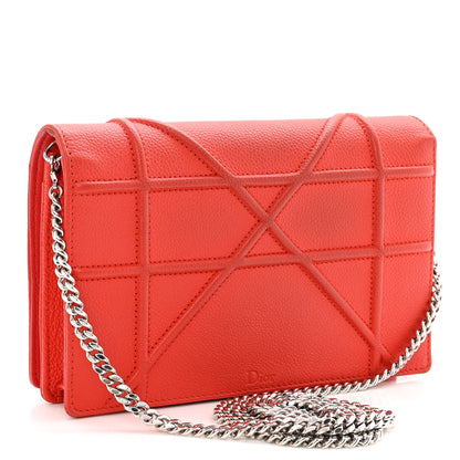 Christian Dior Grained Calfskin Diorama Wallet on Chain Pouch Rouge Vif 3 of 12