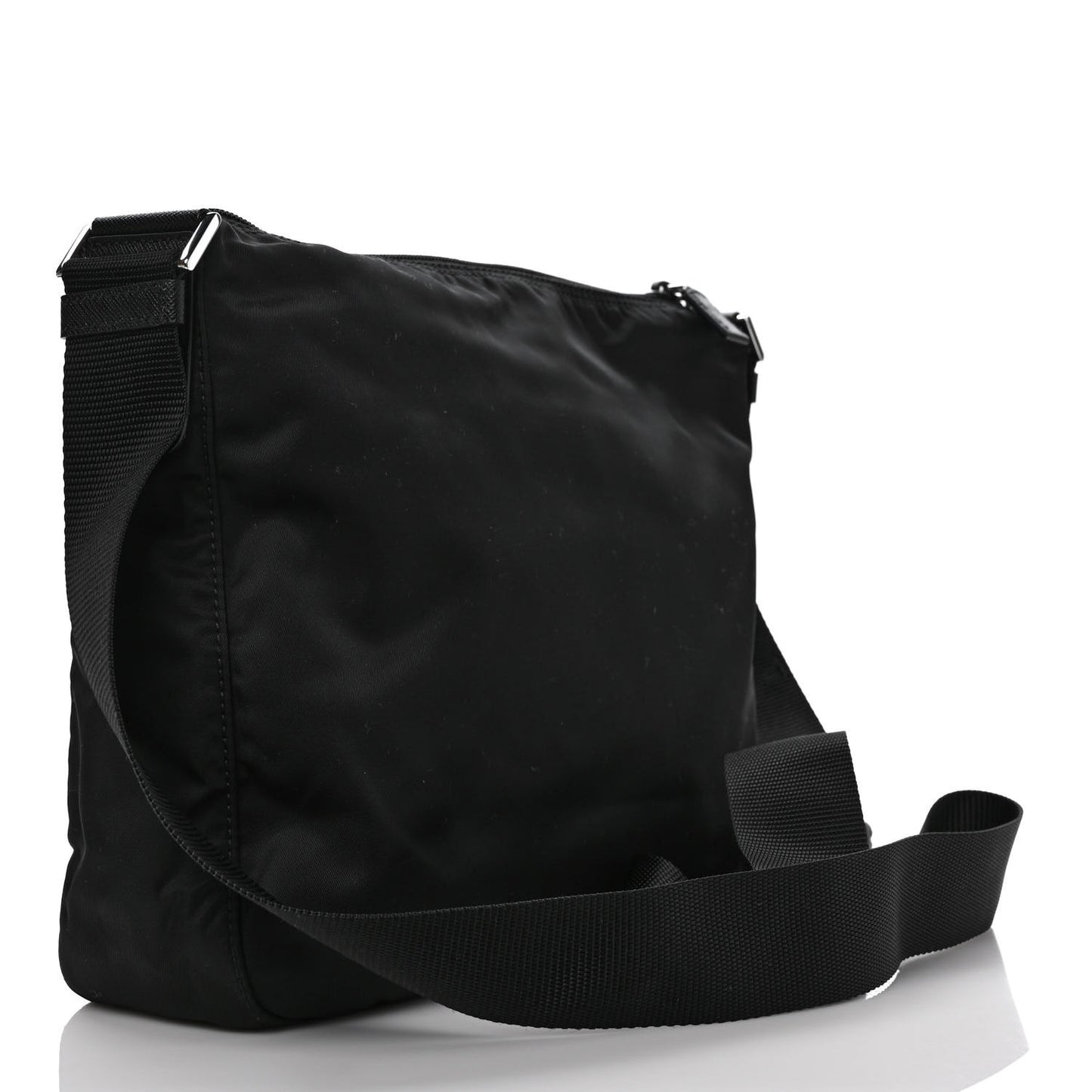 Re-Nylon Vela Saffiano Pocket Double Zip Messenger Bag Black