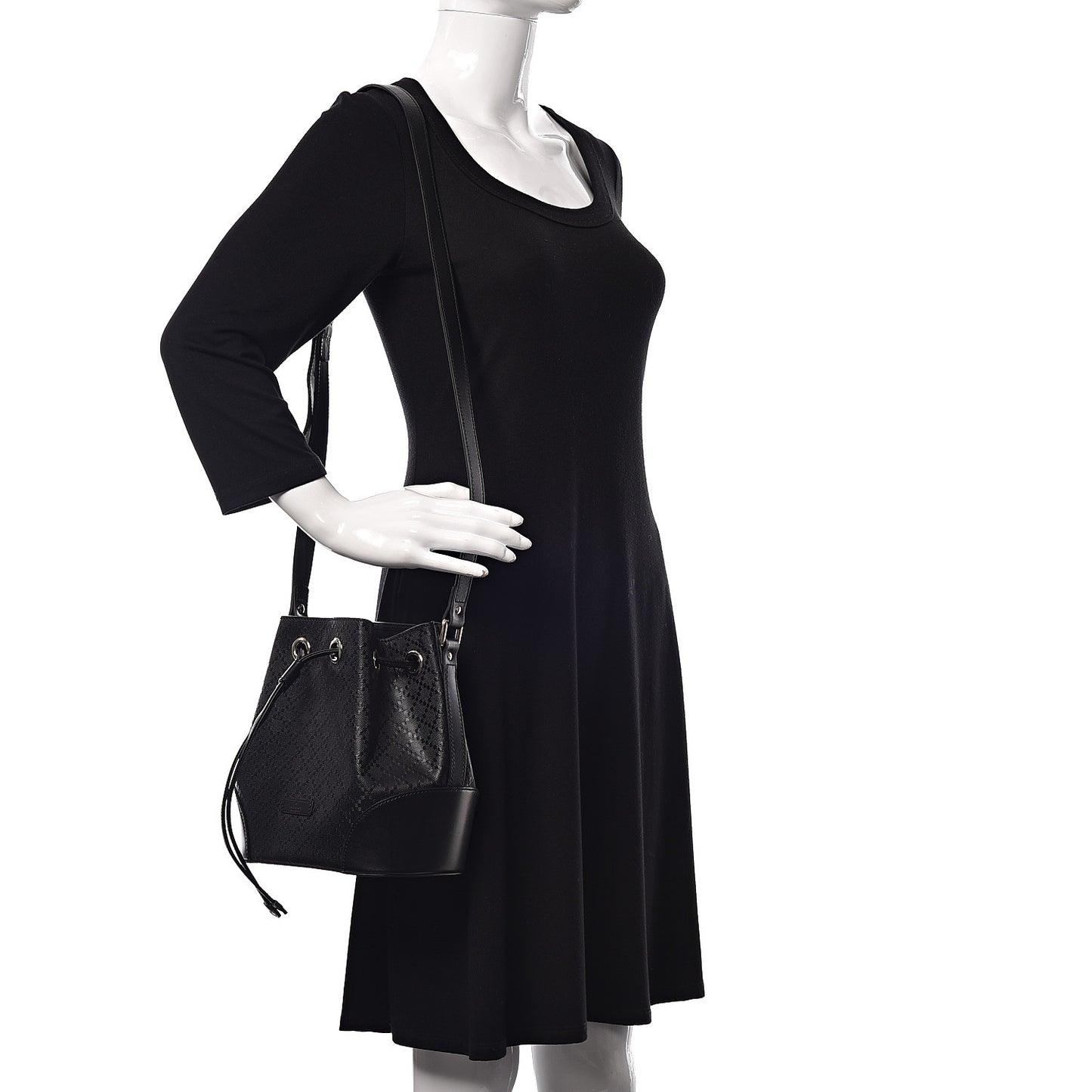 Bright Diamante Small Bucket Bag Black