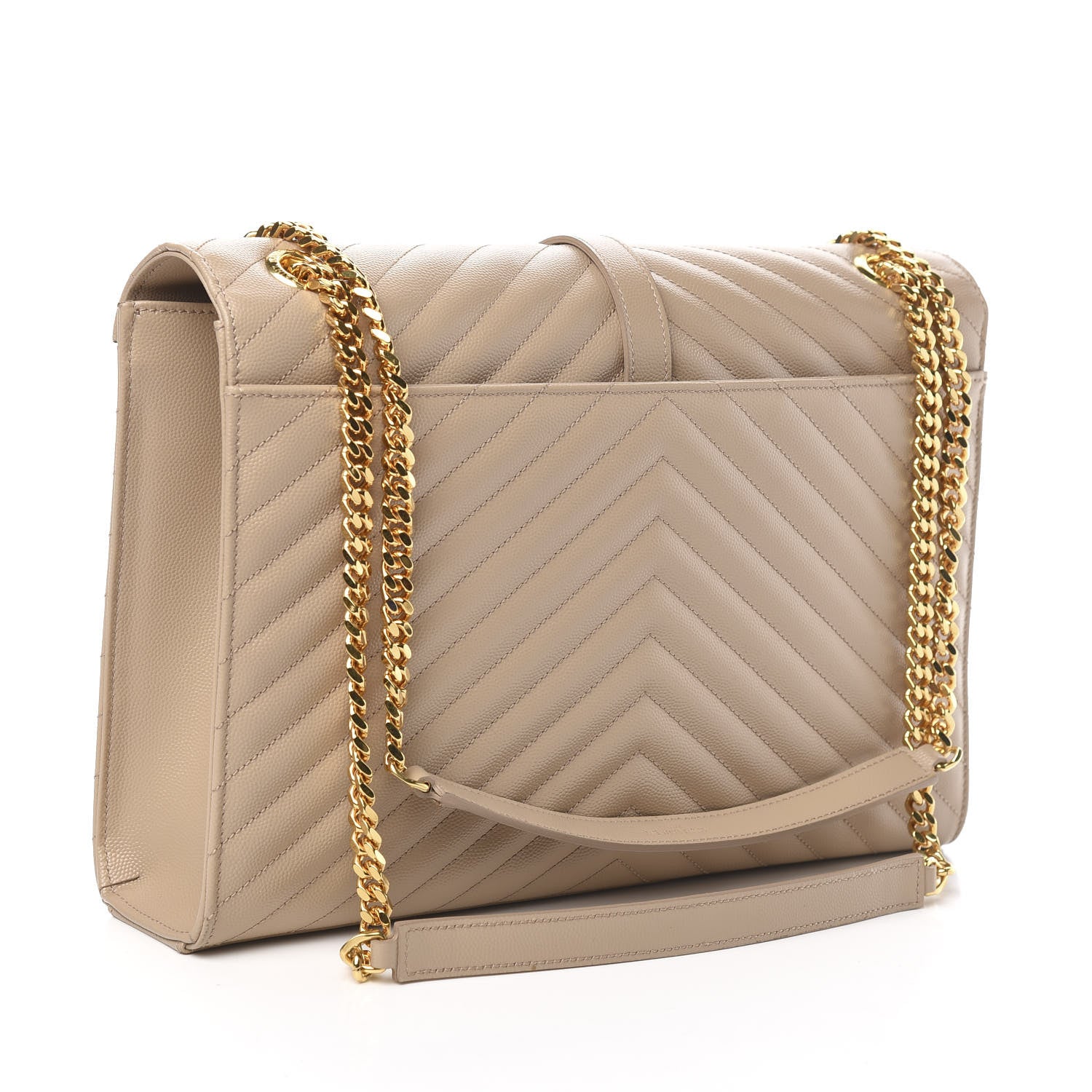 Saint Laurent Grain De Poudre Matelasse Chevron Large Monogram Satchel Dark Beige 3 of 10