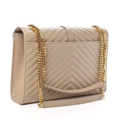 Saint Laurent Grain De Poudre Matelasse Chevron Large Monogram Satchel Dark Beige 3 of 10