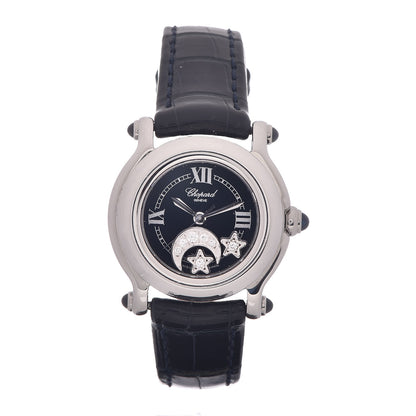 Chopard Stainless Steel Alligator Diamond 26mm Happy Sport Moon Star Quartz Watch Black 1 of 6