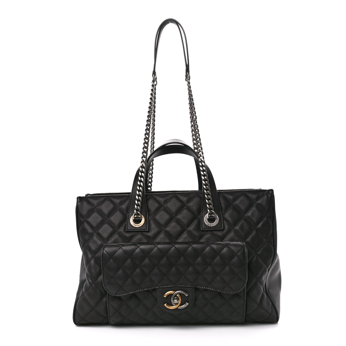 Caviar Quilted Large Casual Pocket Tote Black
