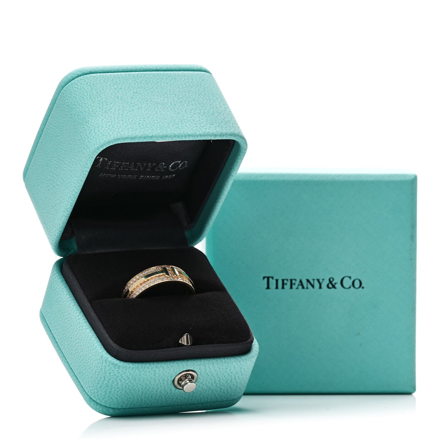Tiffany 18K Yellow Gold Diamond Wide T Two Pave Ring 53 6.5 3 of 5