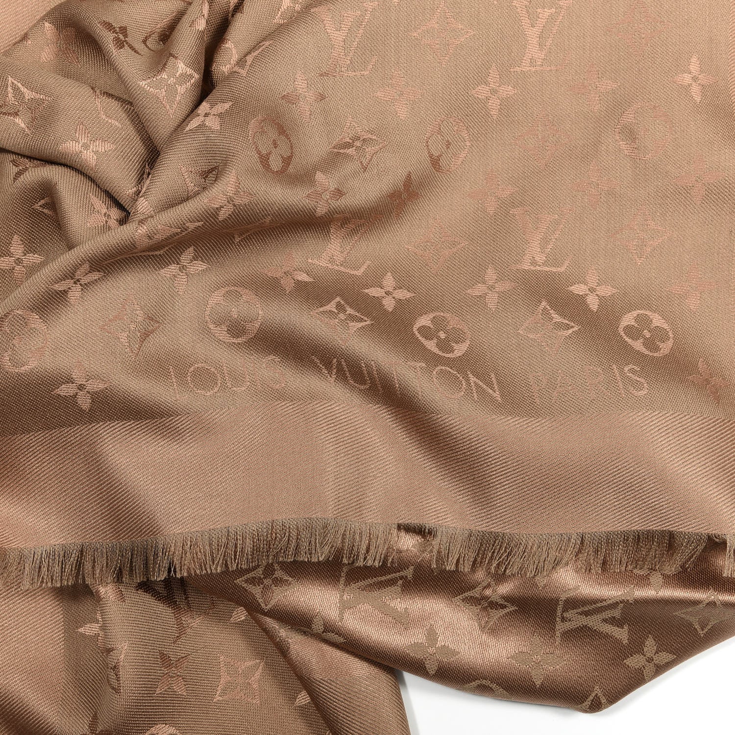 Louis Vuitton Silk Wool Monogram Shawl Cappuccino 2 of 3