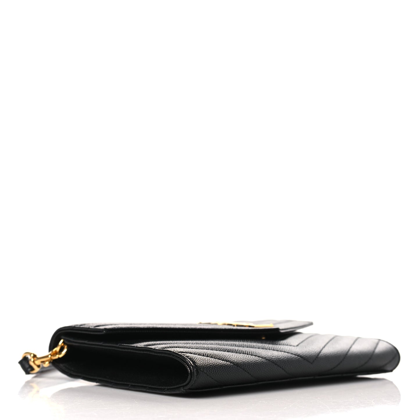 Grain De Poudre Matelasse Chevron Monogram Envelope Clutch Black