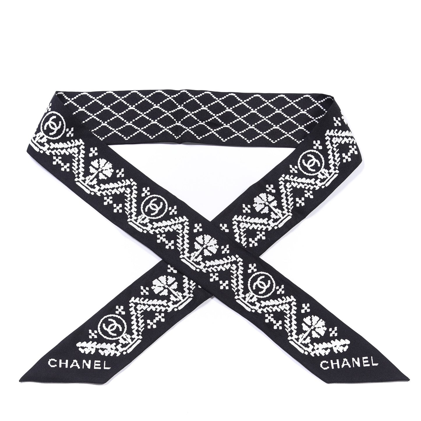 Silk CC Slim Bandeau Scarf Black White