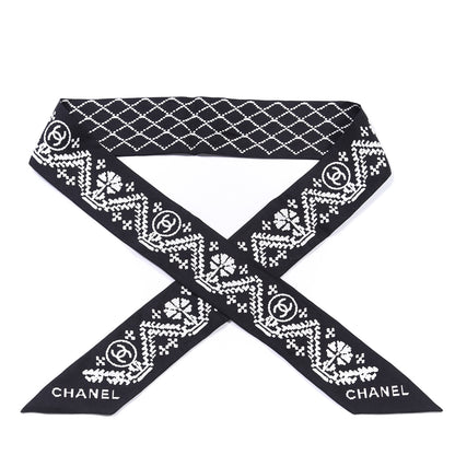 Chanel Silk CC Slim Bandeau Scarf Black White 1 of 3