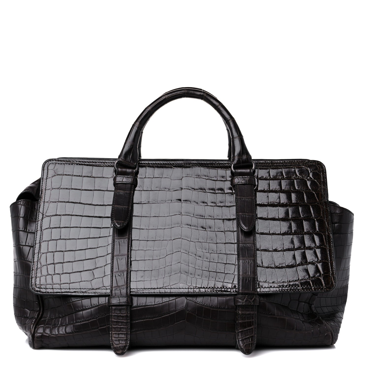 Bottega Veneta Soft Crocodile Fume Satchel Charcoal Ebano 1 of 10
