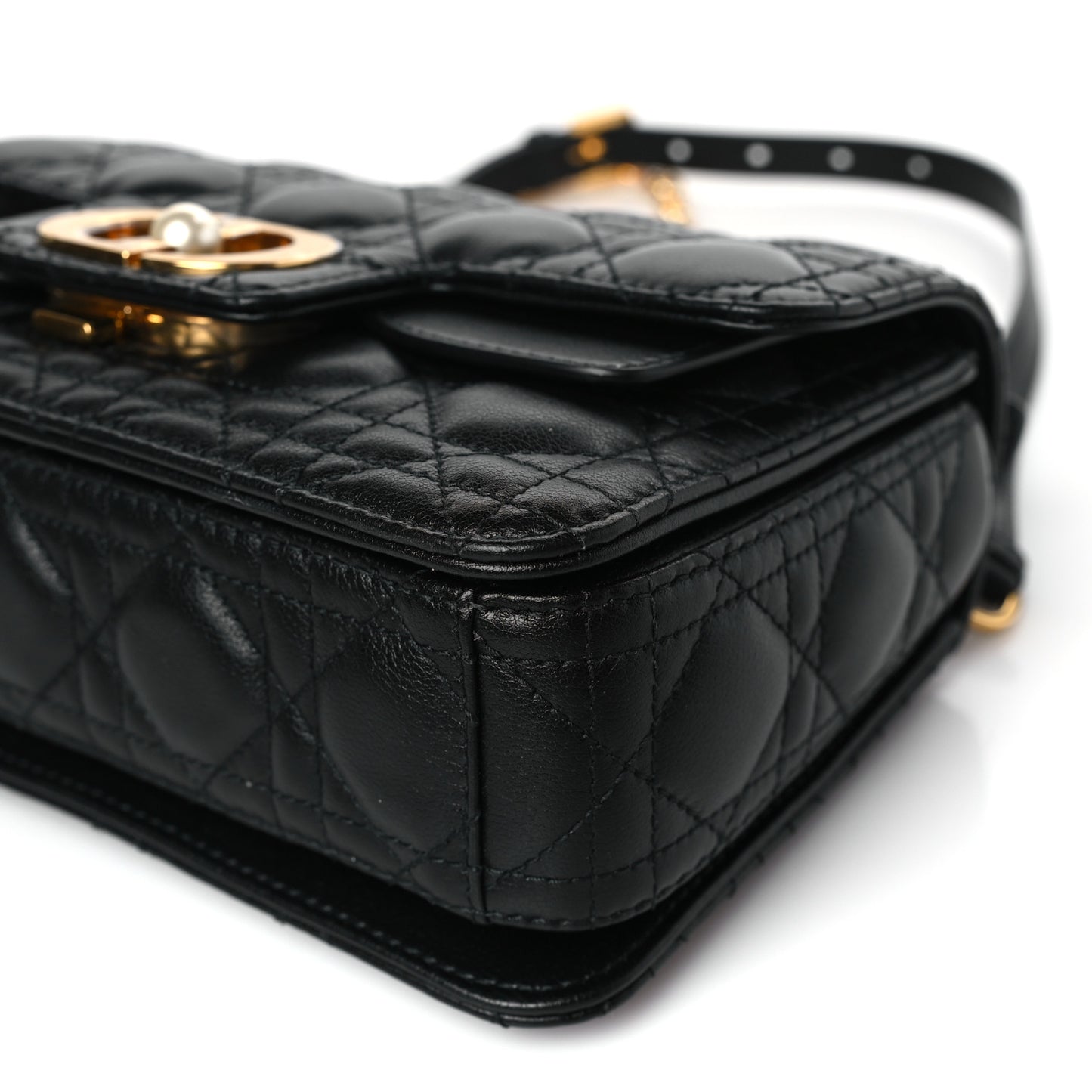 Calfskin Cannage Small Dior Jolie Top Handle Black