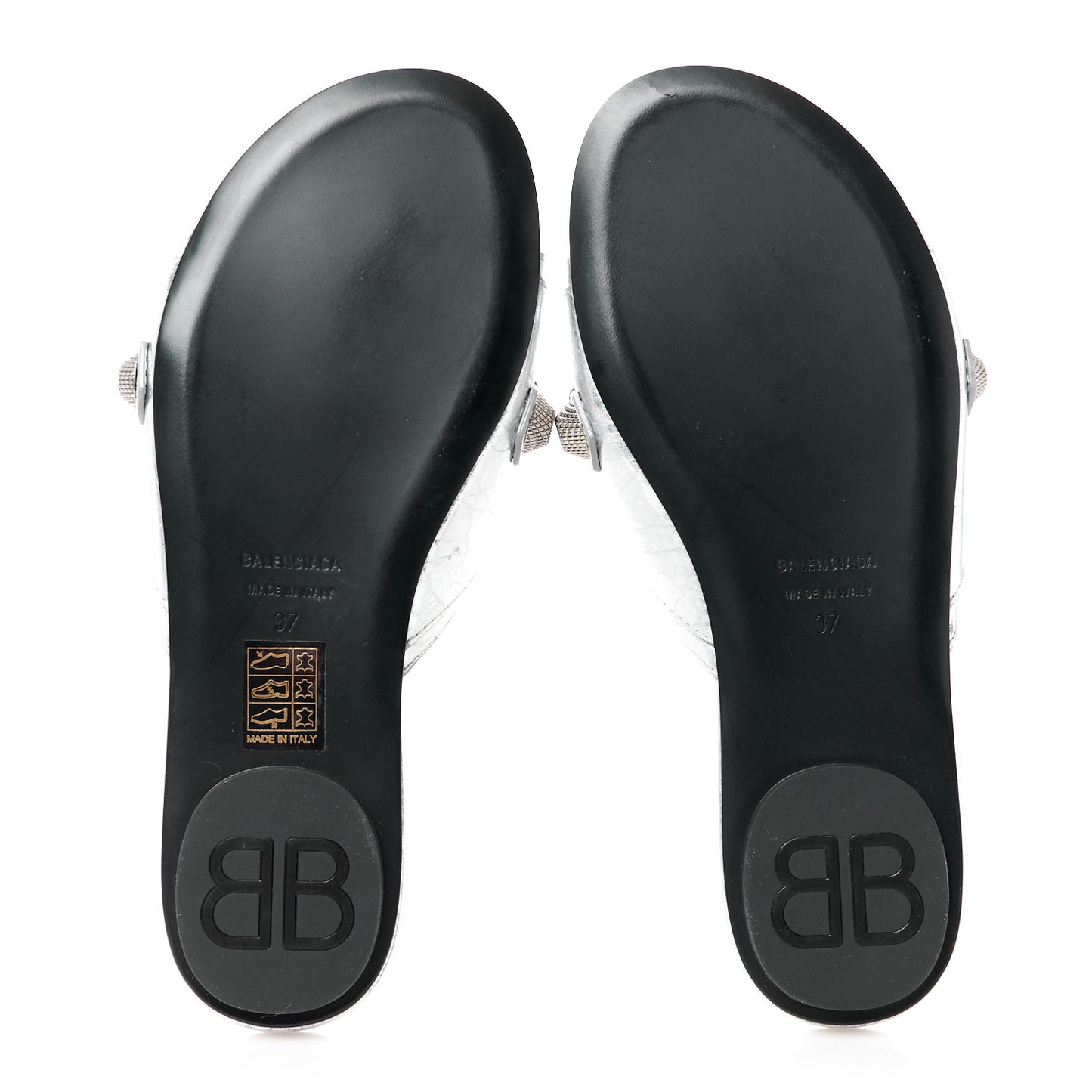 Metallic Arena Cagole Flat Slide Sandals 37 Silver