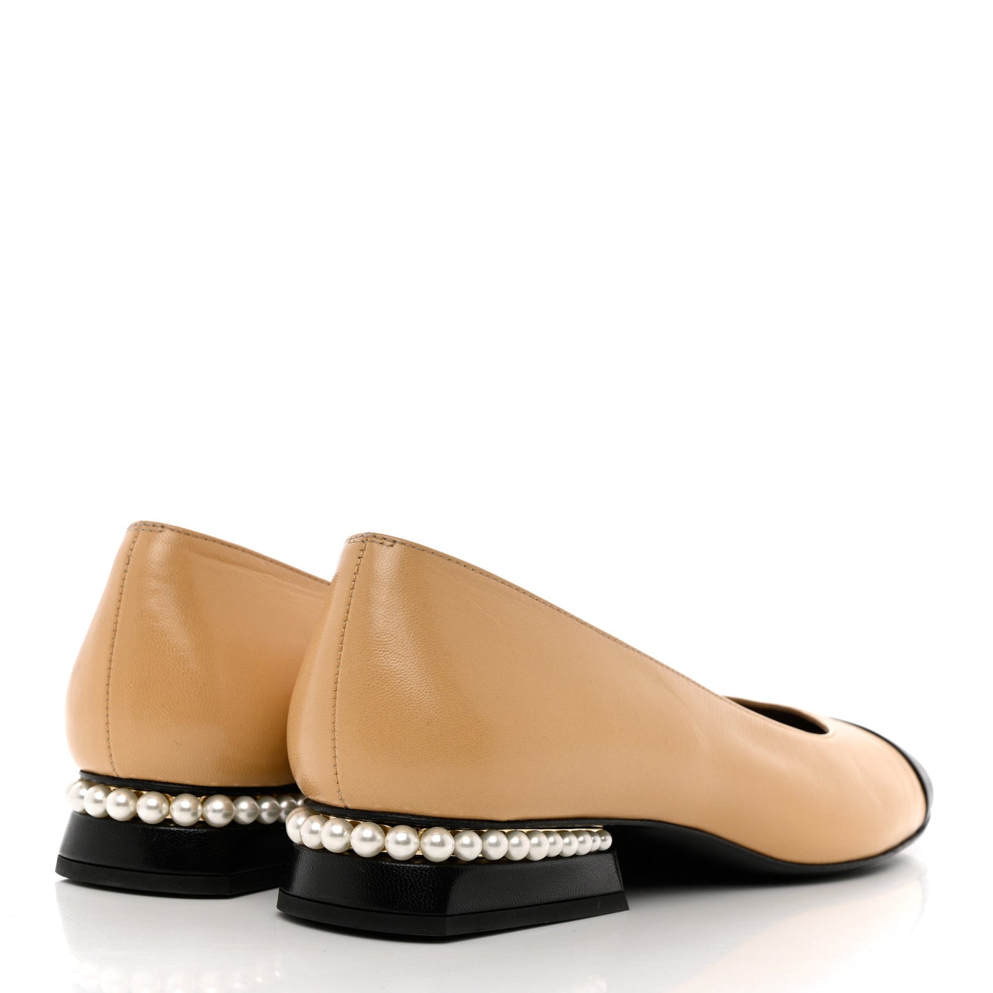 Lambskin Pearl Cap Toe CC Flats 38.5 Beige Black