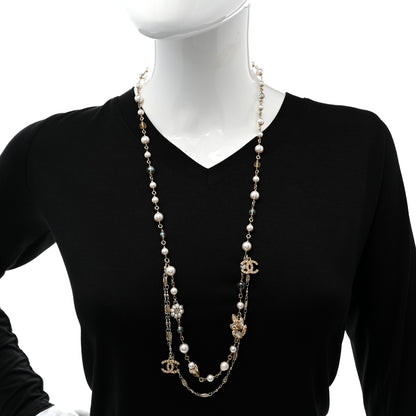 Chanel Pearl Bead Crystal CC Necklace Gold White 2 of 7