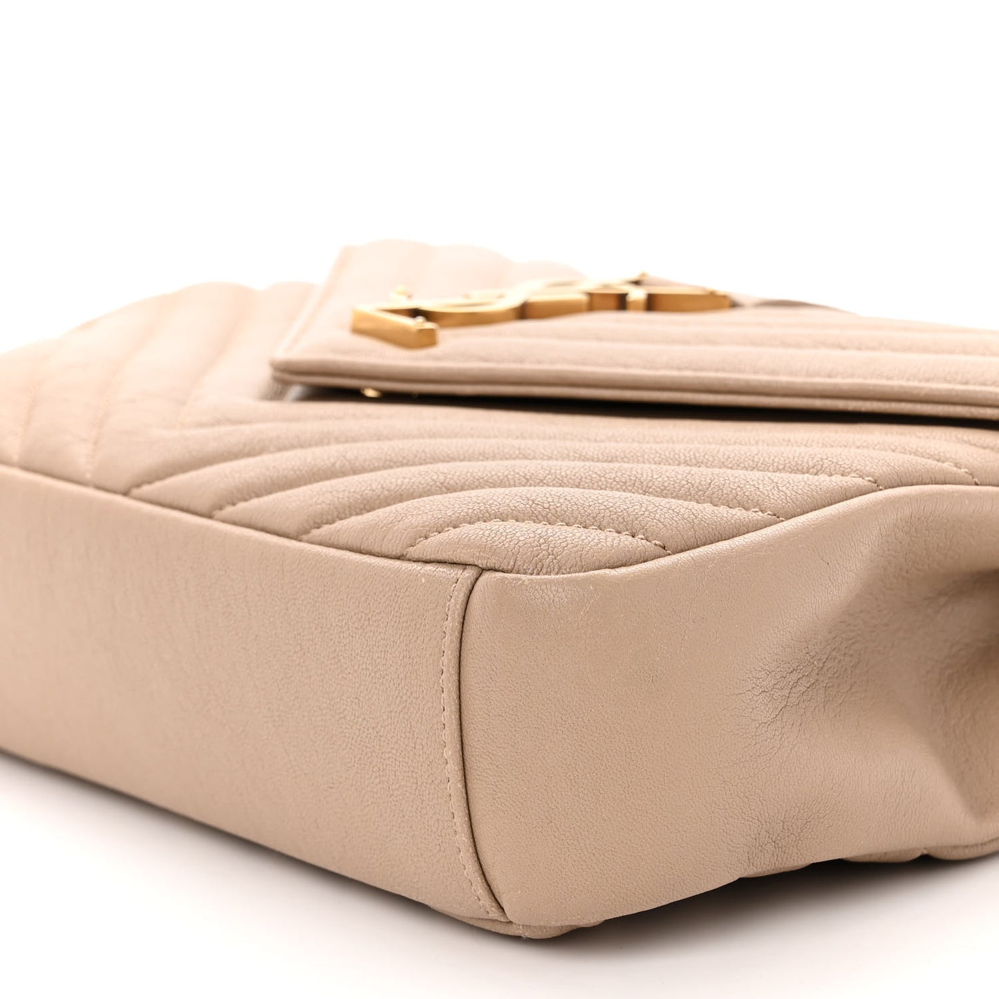 Sheepskin Matelasse Chevron Monogram Medium College Bag Dark Beige