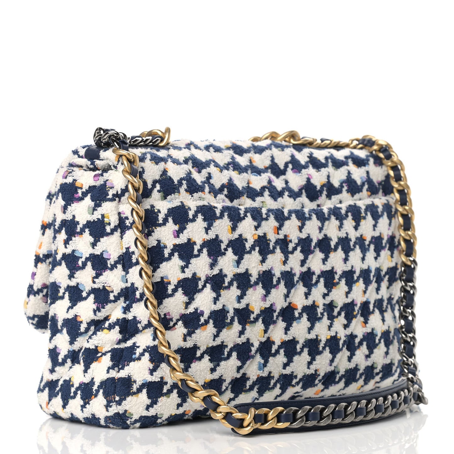Tweed Quilted Maxi Chanel 19 Flap Ecru Navy Blue Multicolor
