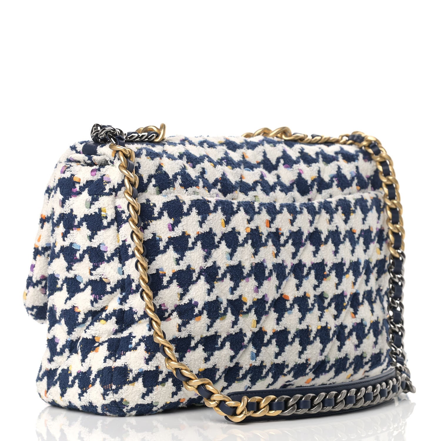 Chanel Tweed Quilted Maxi Chanel 19 Flap Ecru Navy Blue Multicolor 3 of 9