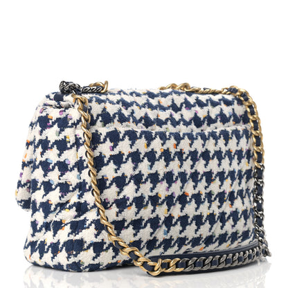 Chanel Tweed Quilted Maxi Chanel 19 Flap Ecru Navy Blue Multicolor 3 of 9