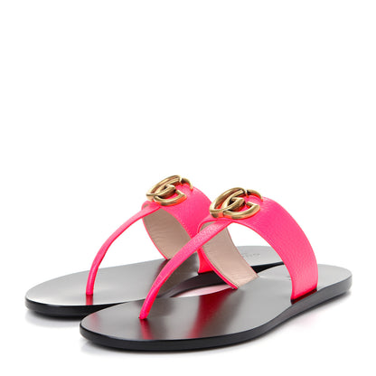 Gucci Calfskin GG Marmont Thong Sandals 36 Fuxia Fluo 3 of 10