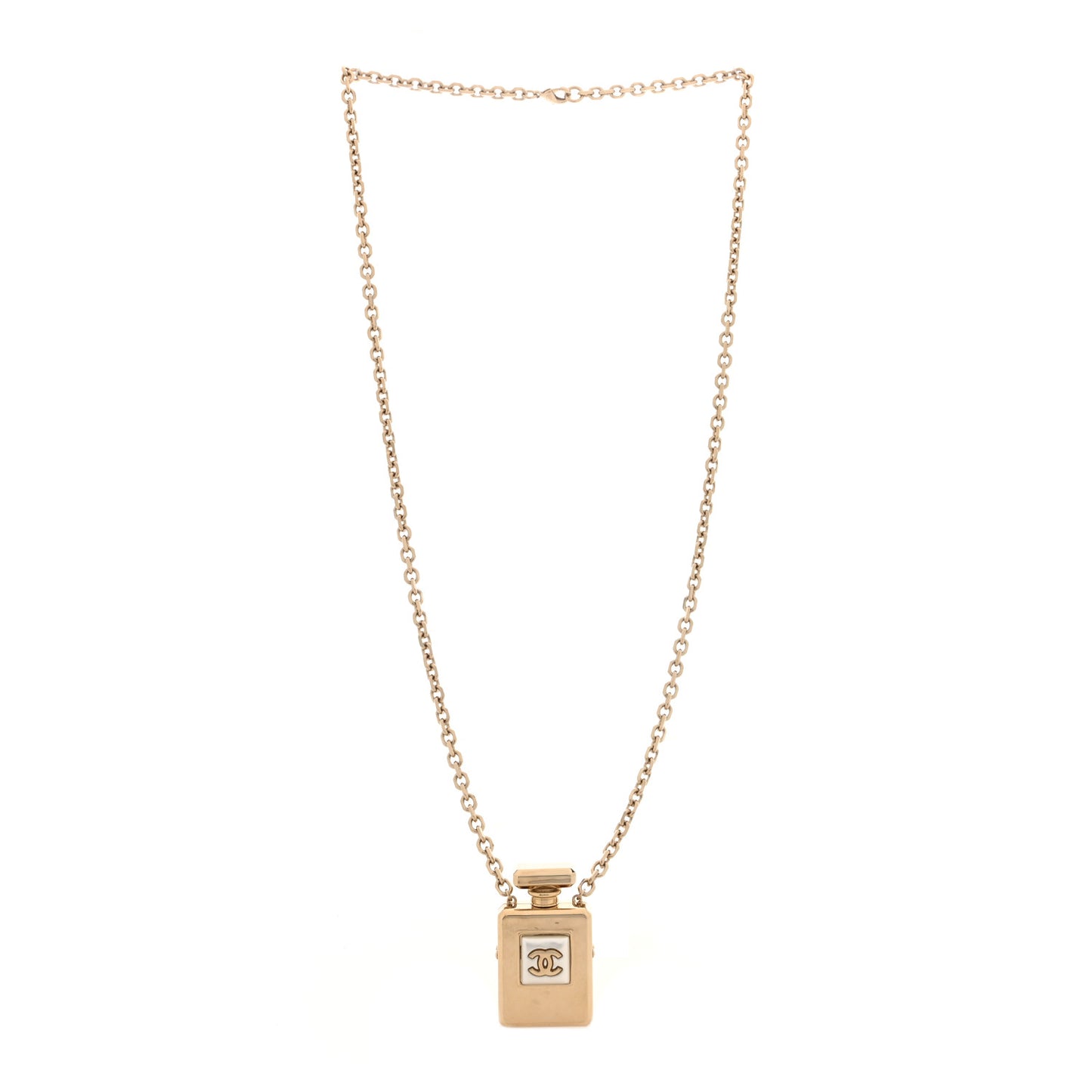 Metal Pearl Perfume Bottle CC Locket Necklace Gold