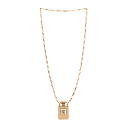 Chanel Metal Pearl Perfume Bottle CC Locket Necklace Gold 1 of 5