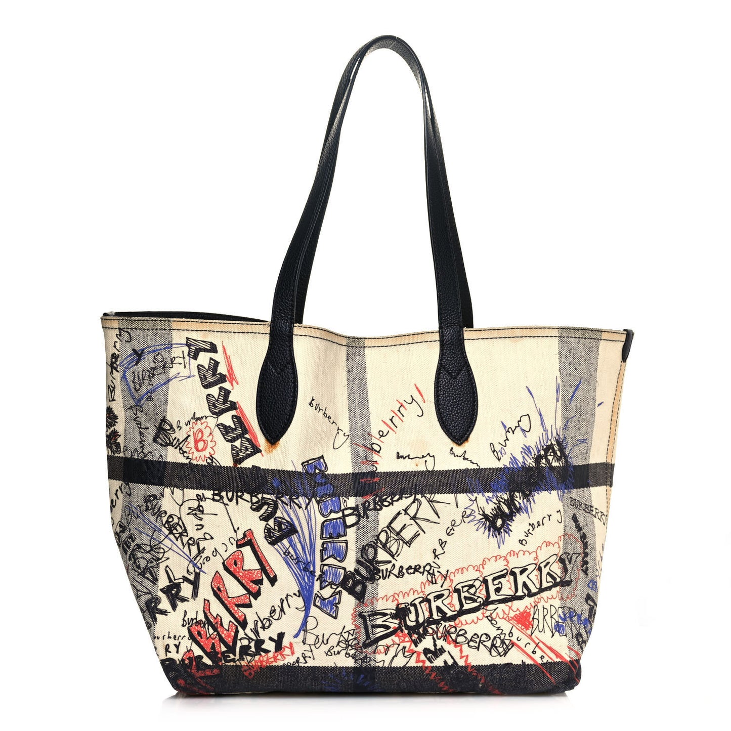 Coated Canvas Mega Check Sketchbook Reversible Tote White Black