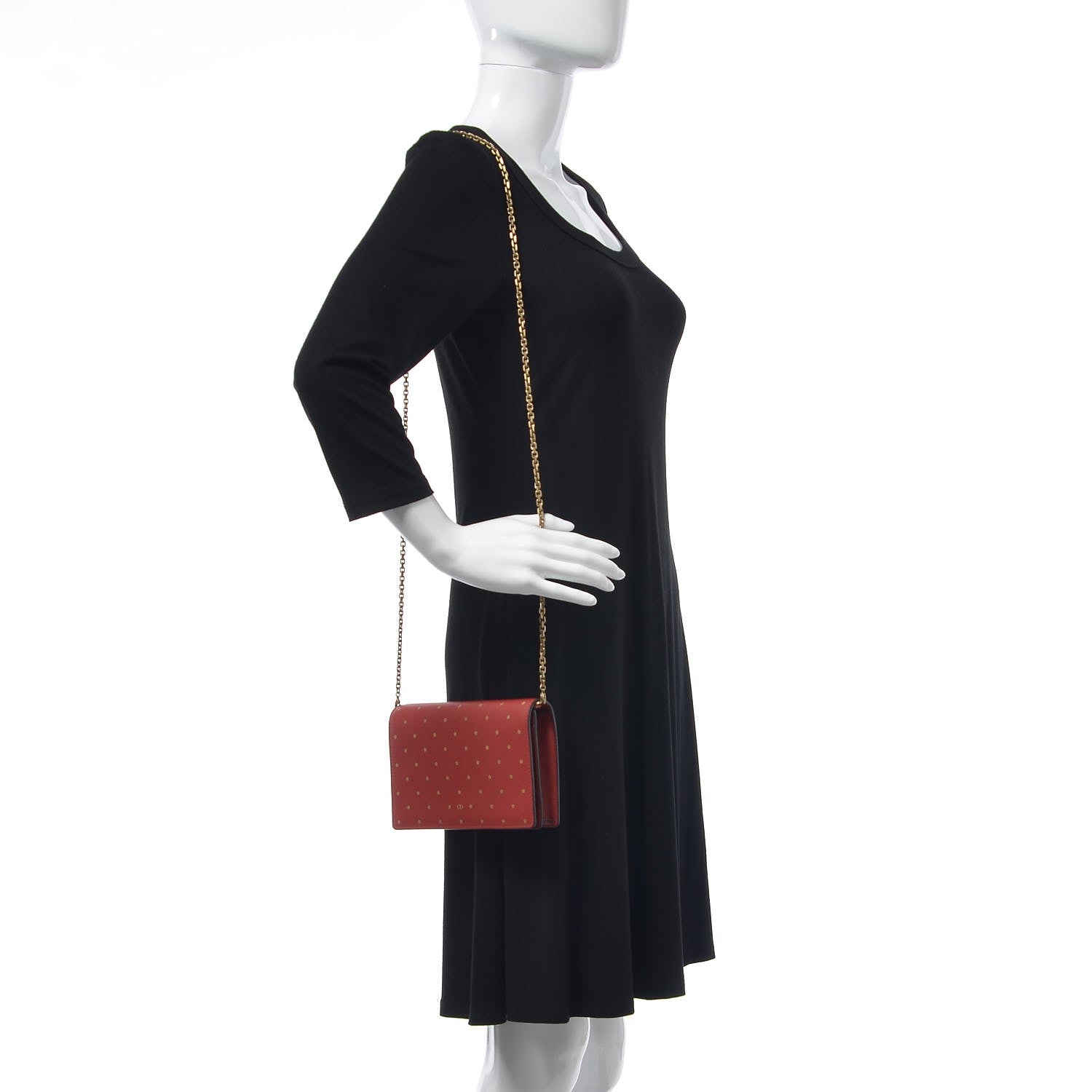 Christian Dior Calfskin Embossed Stars Wallet on Chain Rouge Gold 2 of 6