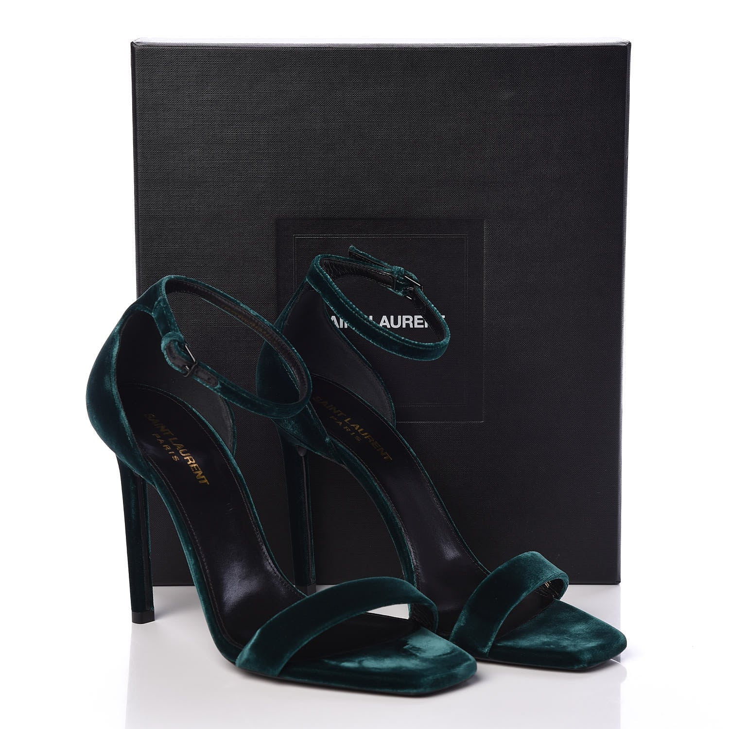 Saint Laurent Velvet Amber 105 Ankle Strap Sandals 40 Malachite 8 of 8