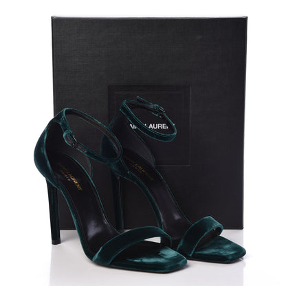 Saint Laurent Velvet Amber 105 Ankle Strap Sandals 40 Malachite 8 of 8