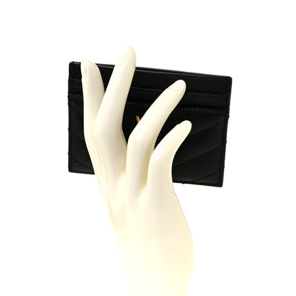 Saint Laurent Grain De Poudre Matelasse Chevron Monogram Credit Card Case Black 2 of 10