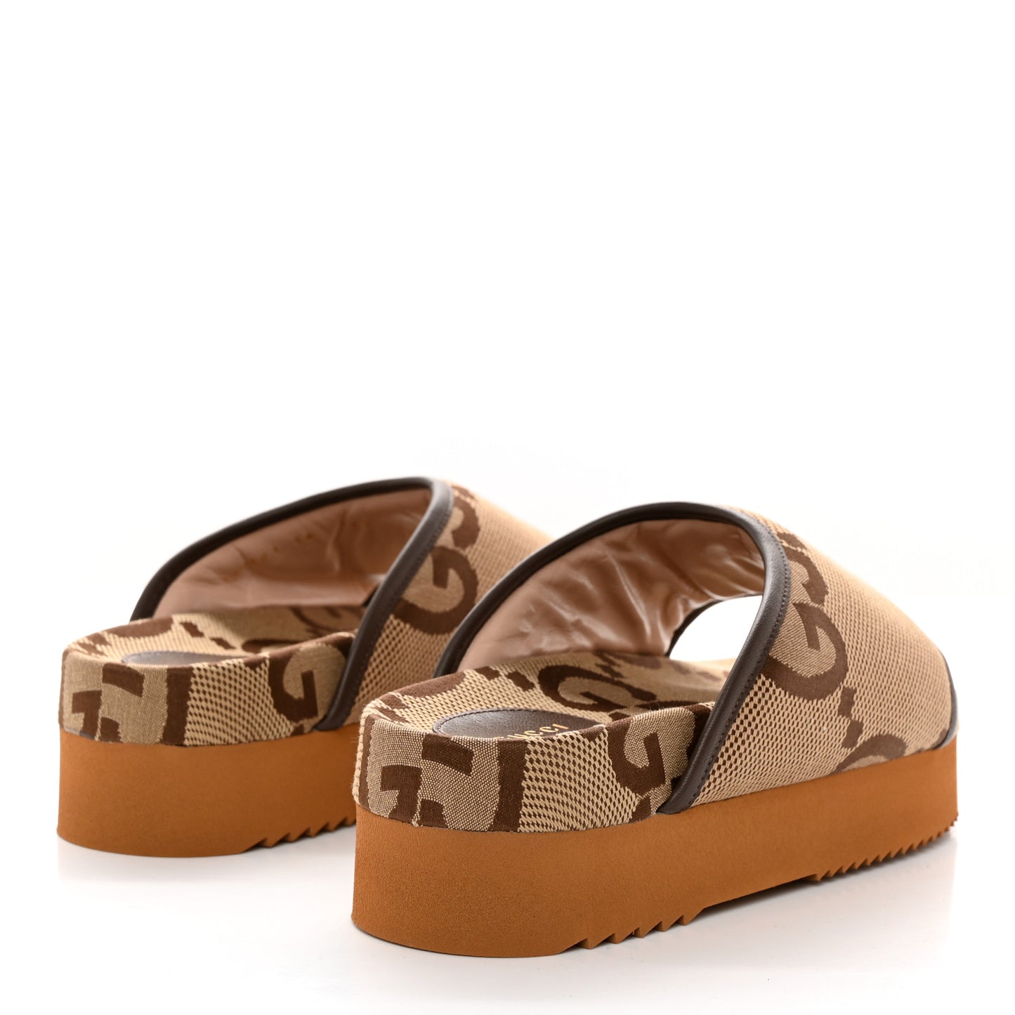 Monogram Jumbo GG Nappa Samoa Platform 40mm Slide Sandals 38 Camel Ebony New Acero
