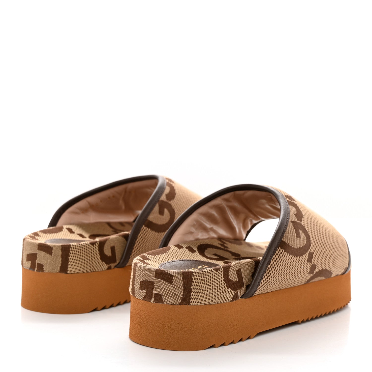 Gucci Monogram Jumbo GG Nappa Samoa Platform 40mm Slide Sandals 38 Camel Ebony New Acero 4 of 9