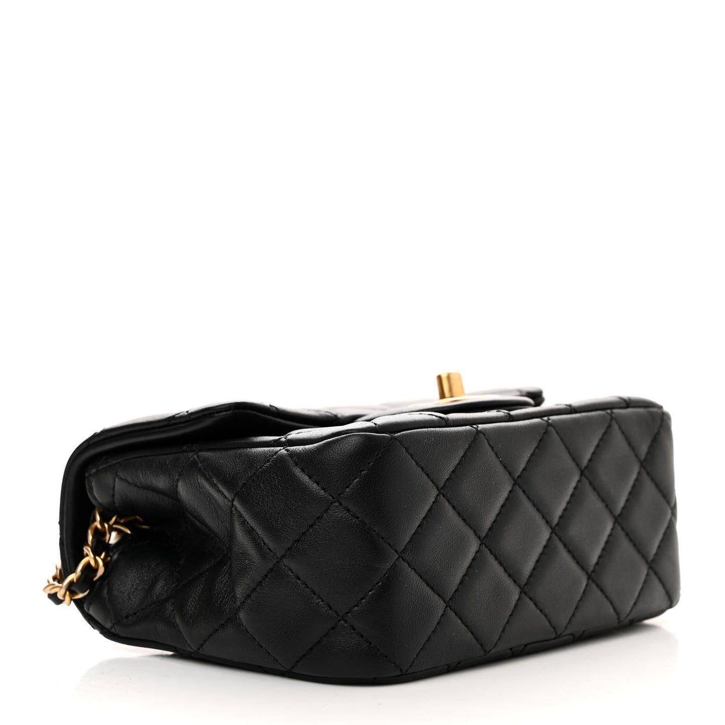 Lambskin Quilted Mini Pearl Crush Flap Black