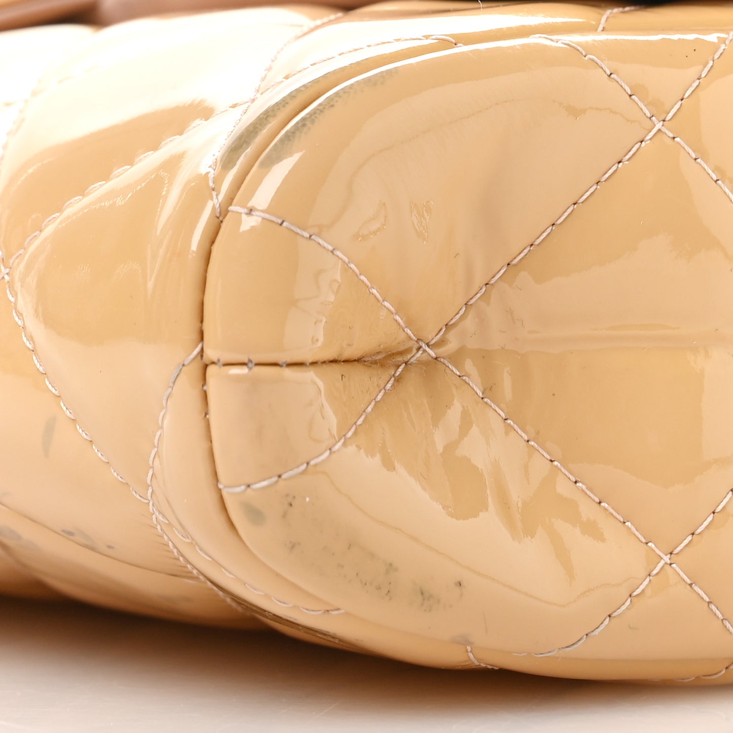 Patent Quilted Clutch with Chain Flap Beige