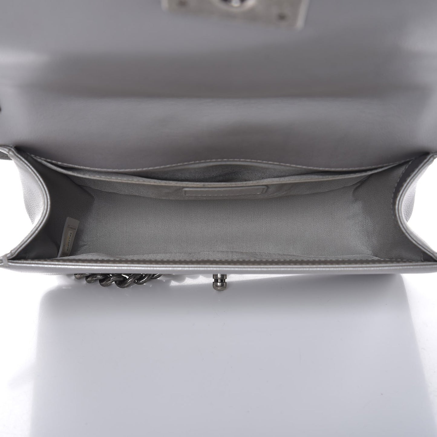 Metallic Caviar Chevron Quilted Medium Boy Flap Silver