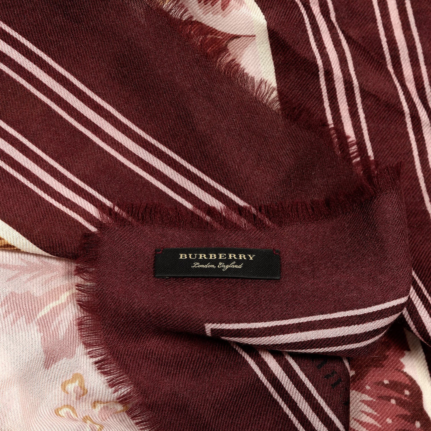 Burberry Cashmere Floral Scarf Pink Burgundy 3 of 4