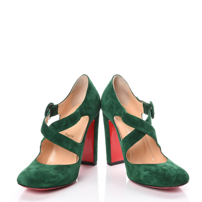 Christian Louboutin Suede Miss Ellen 100 Pumps 38.5 Green 5 of 9
