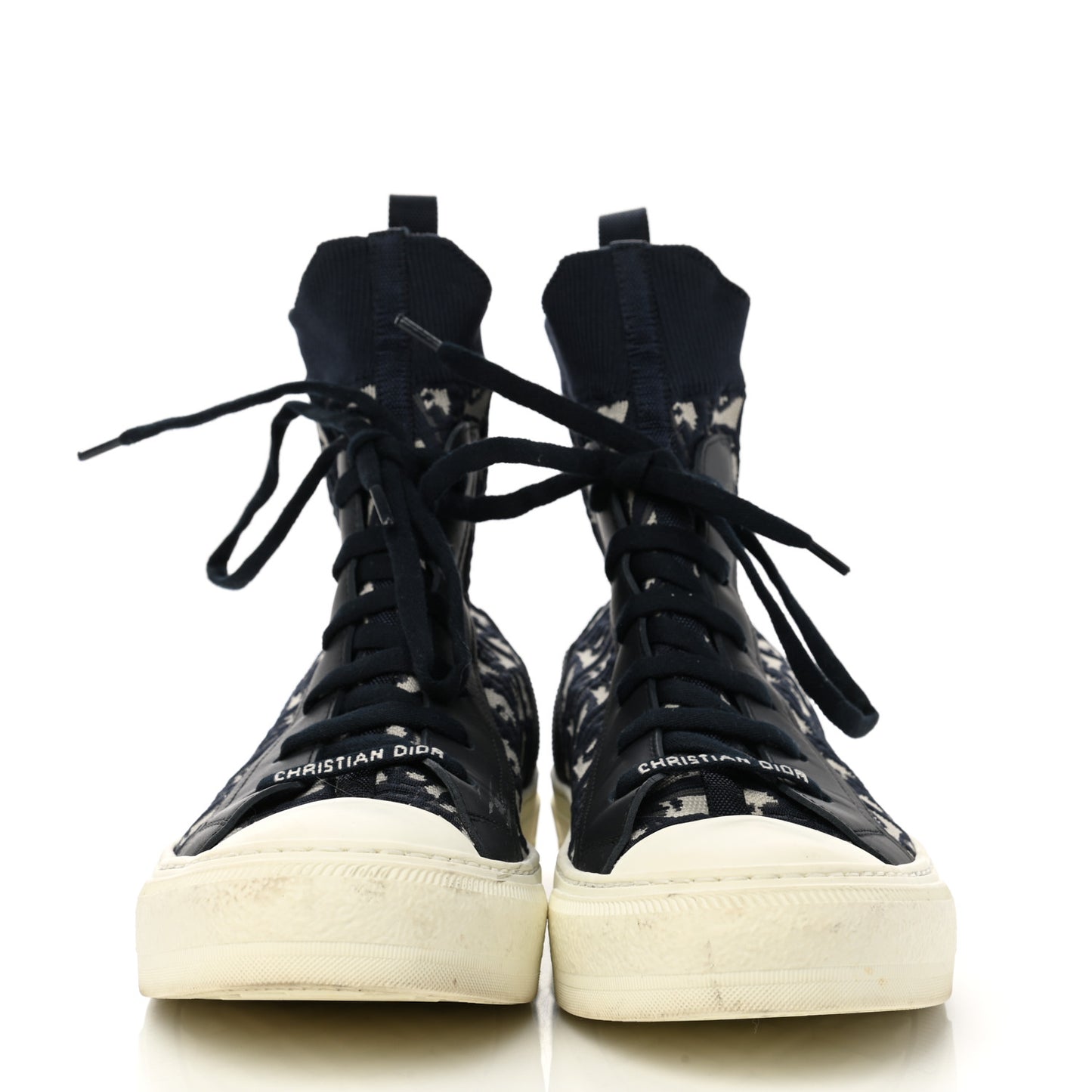 Technical Knit Calfskin Oblique Womens Walk'n Dior High Top Sneakers 40.5 Deep Blue