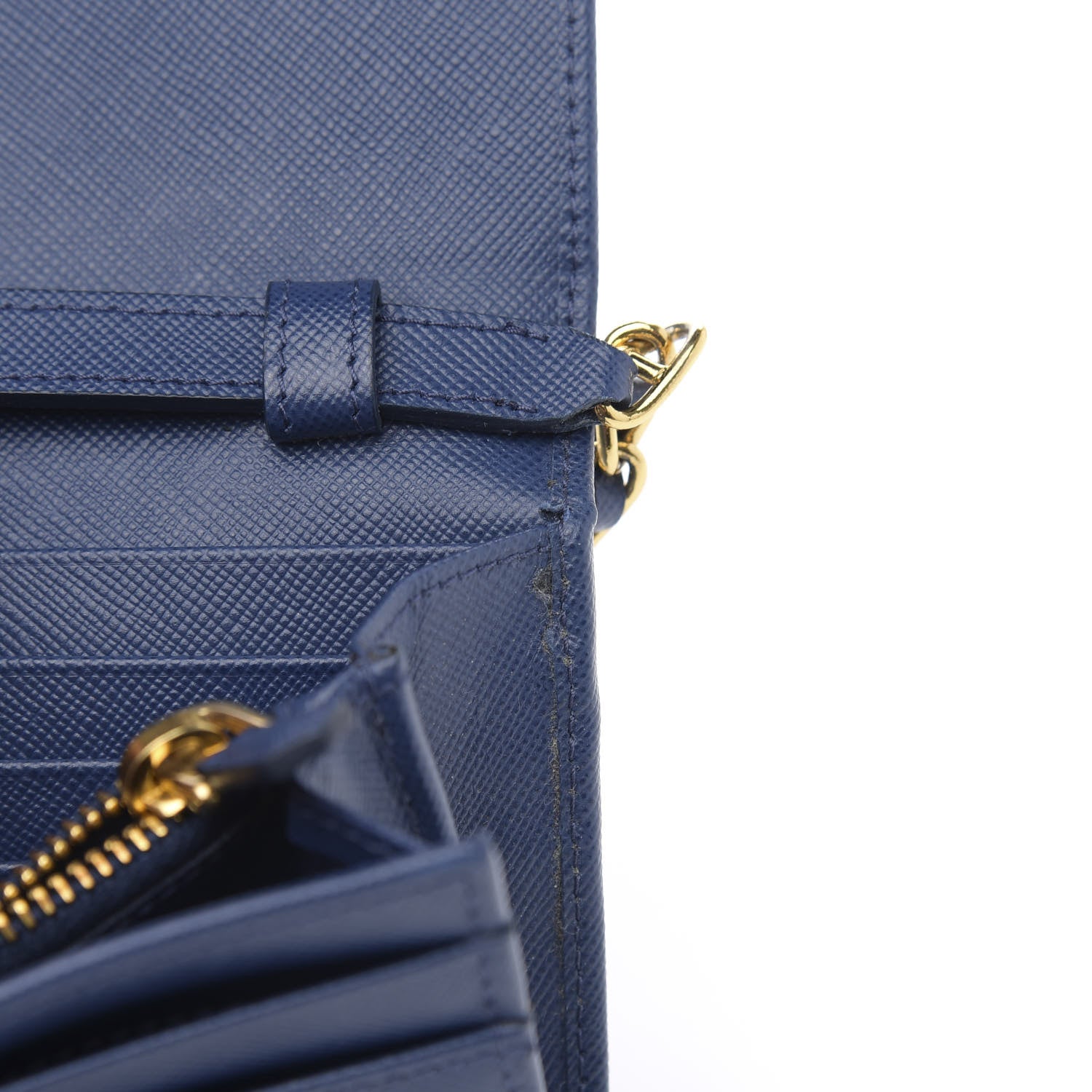 Prada Saffiano Metal Oro Chain Wallet Bleuette 10 of 10