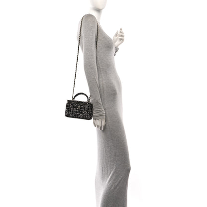 Chanel Tweed Sequin Small Top Handle Vanity Case With Chain Black White 2 of 11