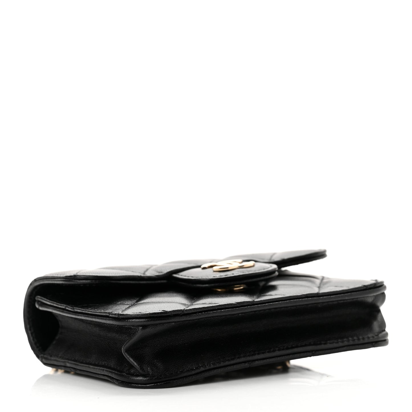 Lambskin Quilted Top Handle Flap Coin Purse With Chain Black