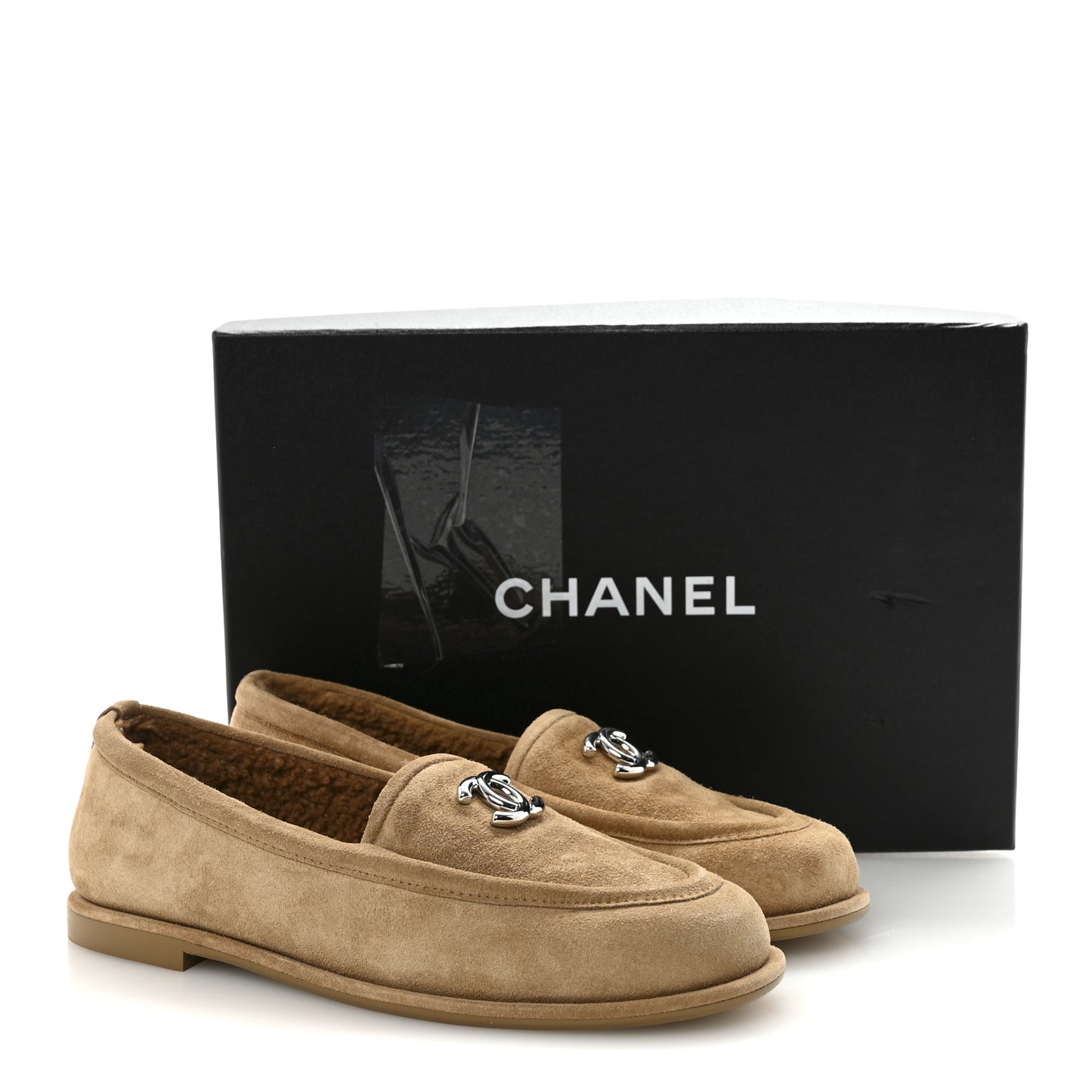 Suede Calfskin CC Loafers 37.5 Dark Beige