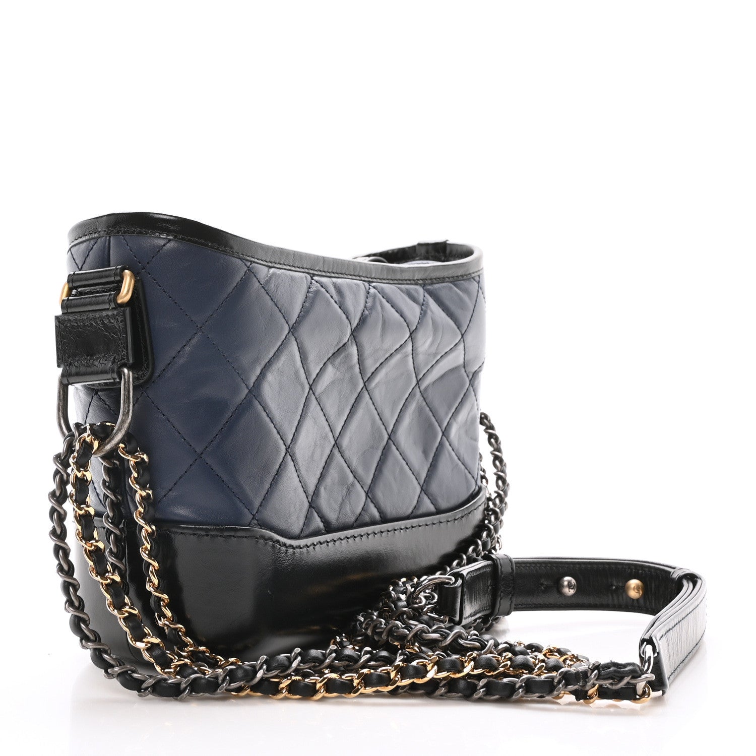 Chanel Aged Calfskin Quilted Small Gabrielle Hobo Navy Black 3 of 10