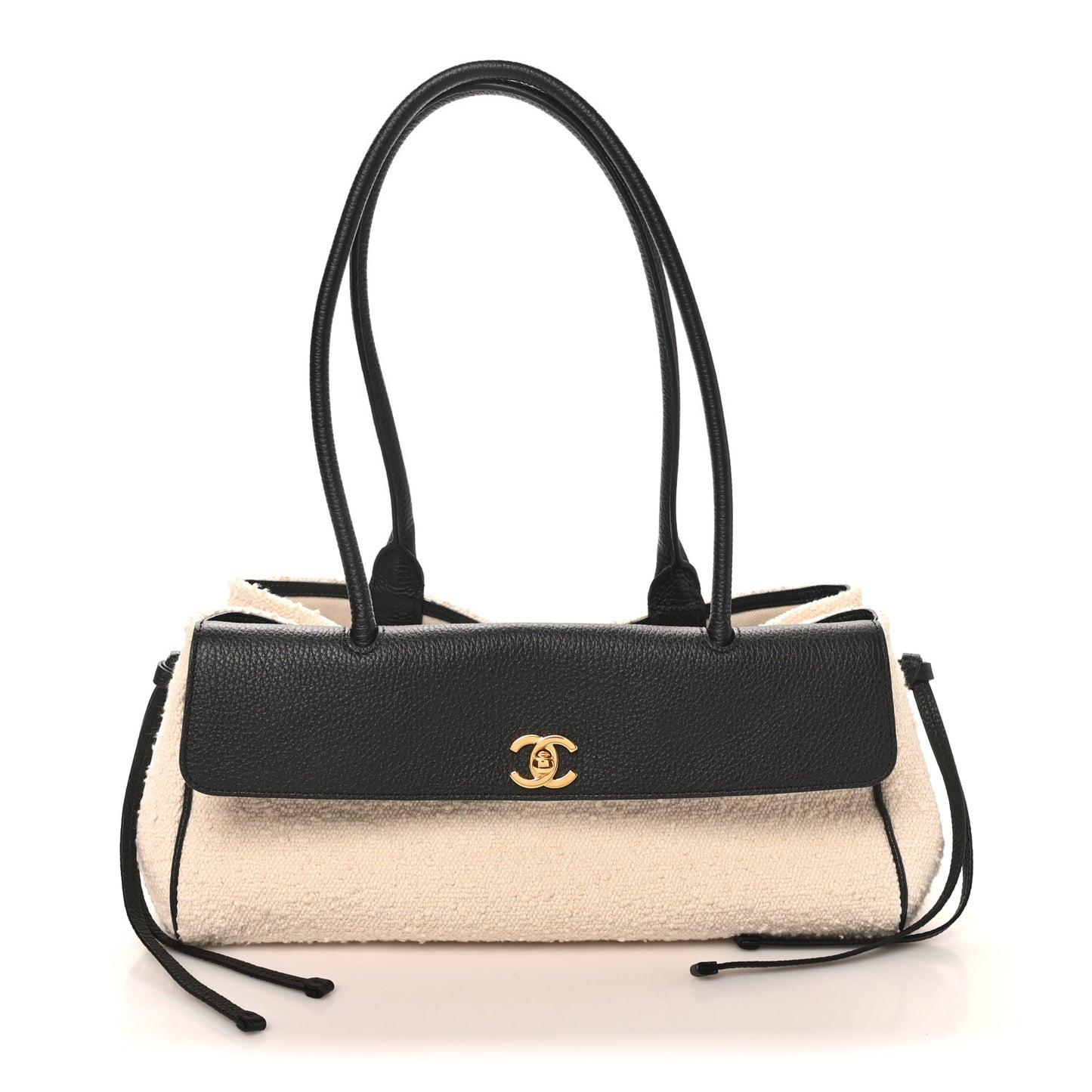 Grained Calfskin Boucle Urban Essentials Small Shopping Bag Ecru Black