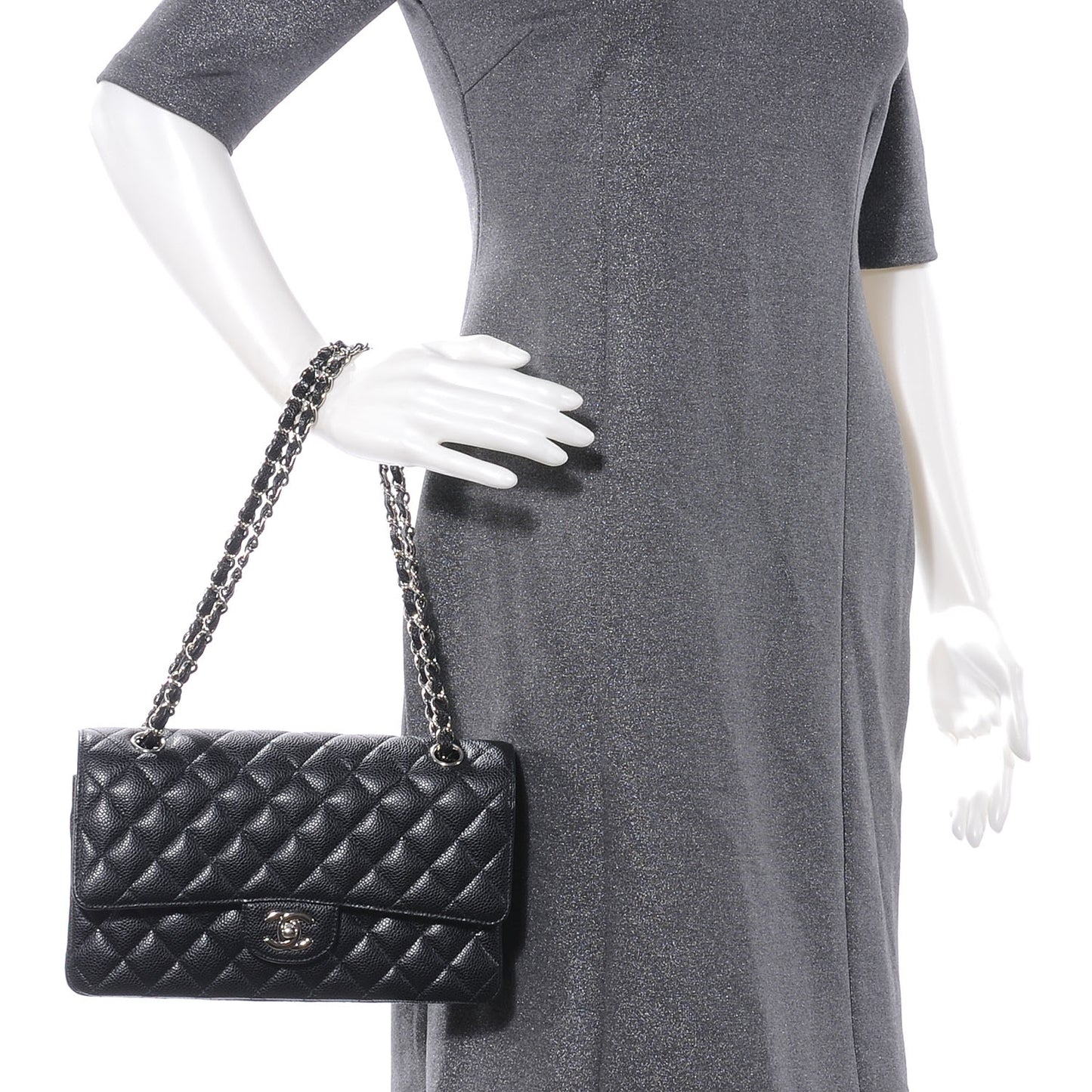Caviar Quilted Medium Double Flap Black