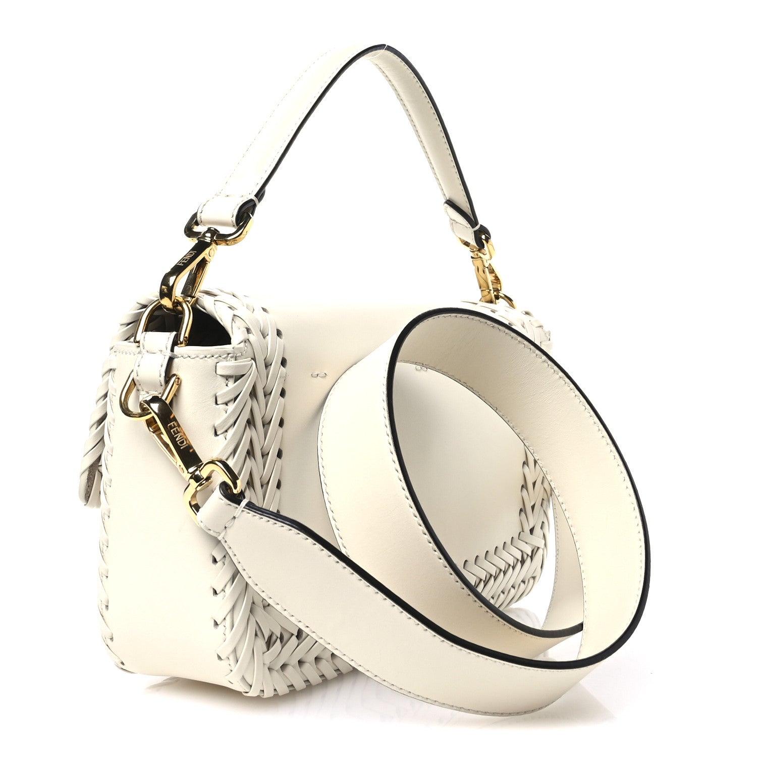 Fendi Vitello King Ceylon Woven Baguette White Ice 3 of 10