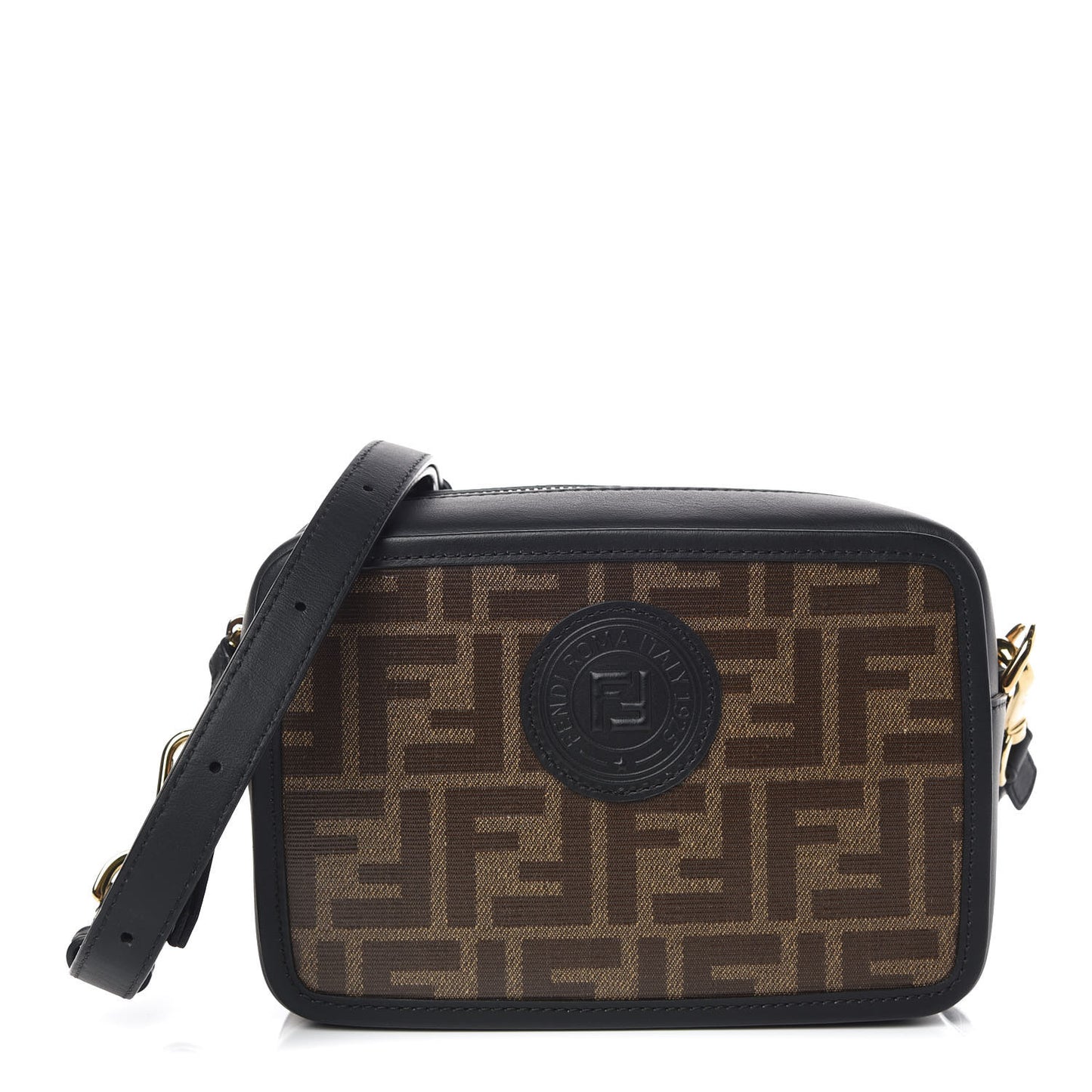 Glazed Fabric Vitello Century FF 1974 Stamp Patch Mini Camera Case Mogano Panna Black