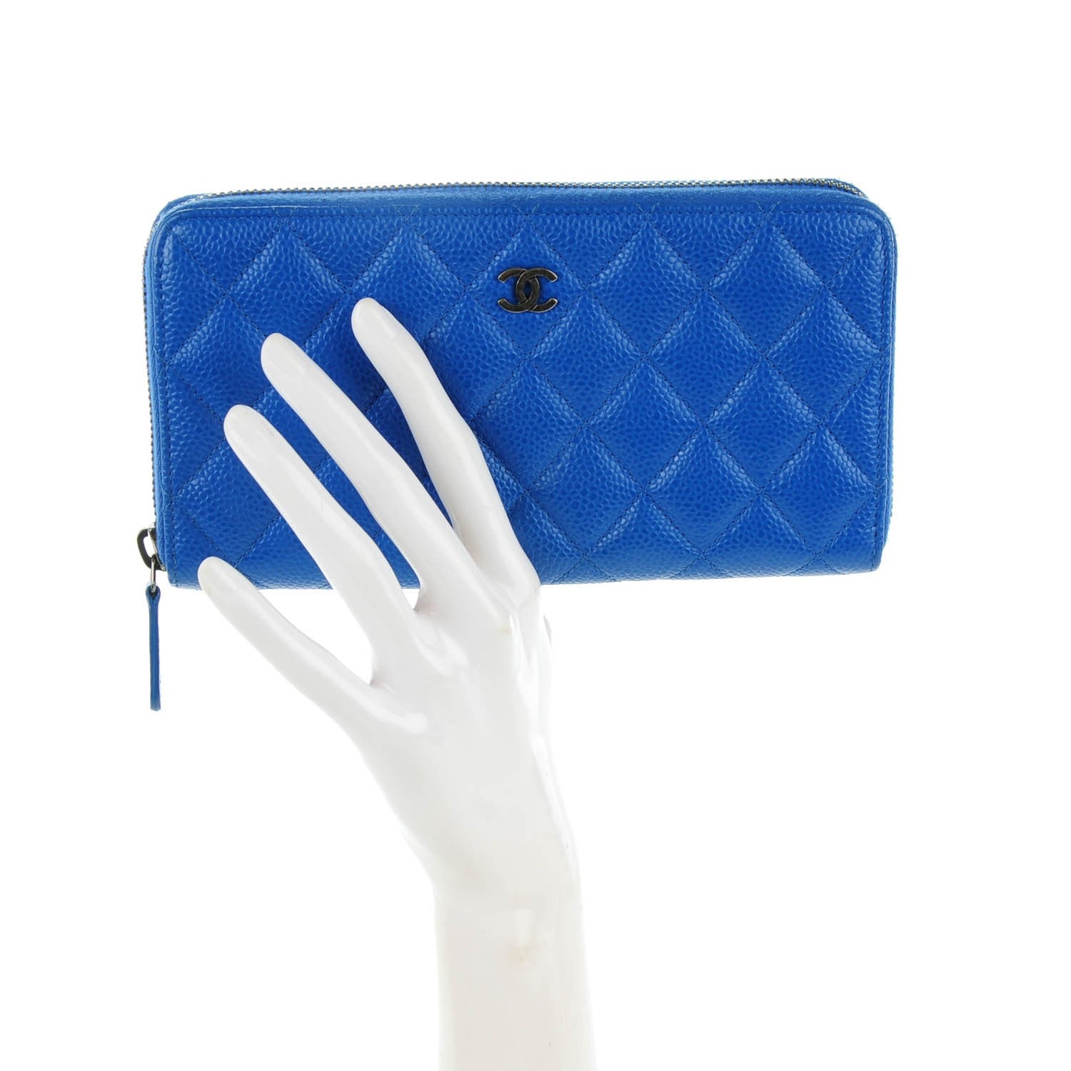 Chanel Caviar Quilted Large Zipped Wallet Blue 2 of 8