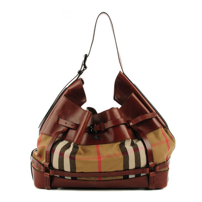Burberry Bridle Calfskin House Check Kenton Hobo Brown 1 of 10