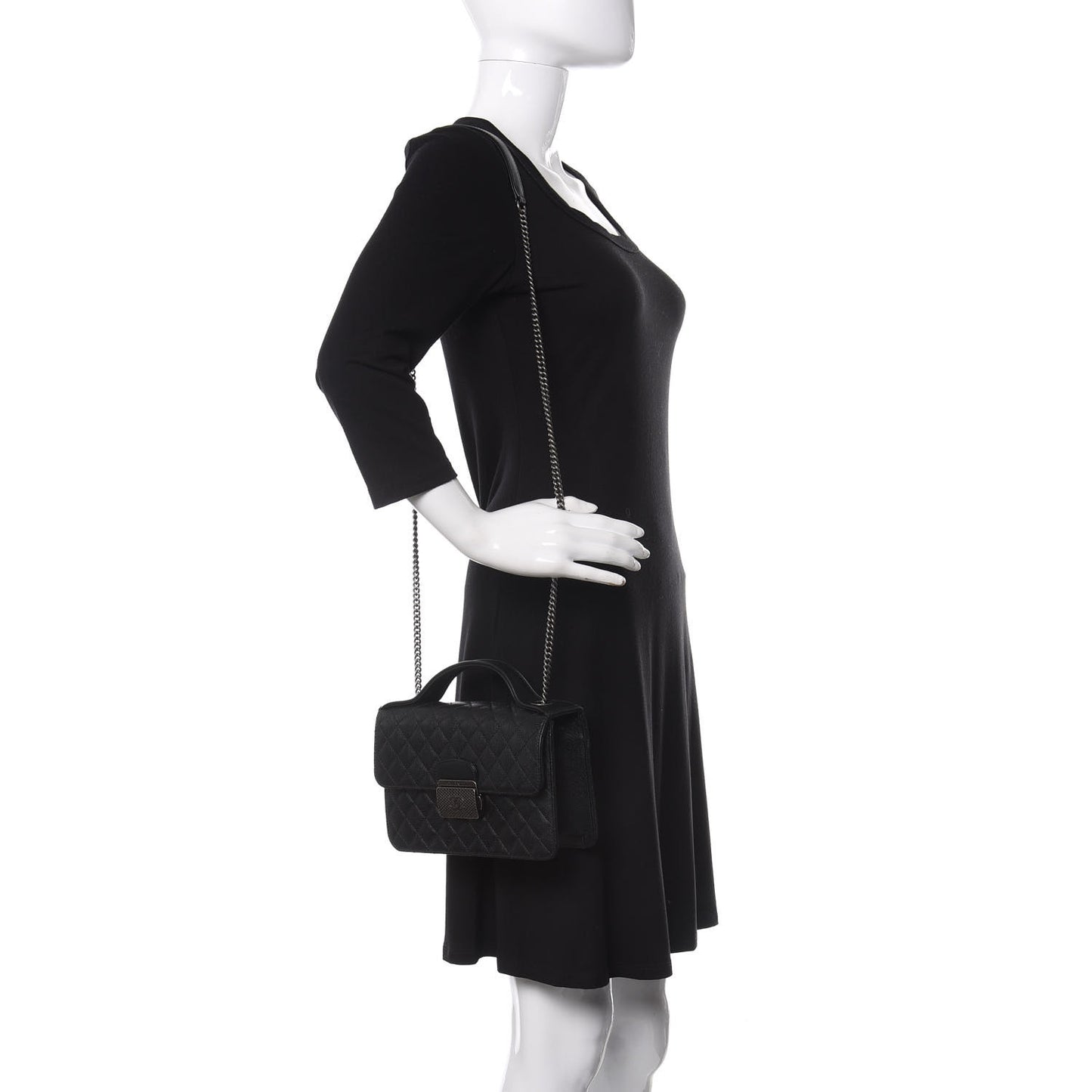 Goatskin Quilted Small CC University Top Handle Flap Black
