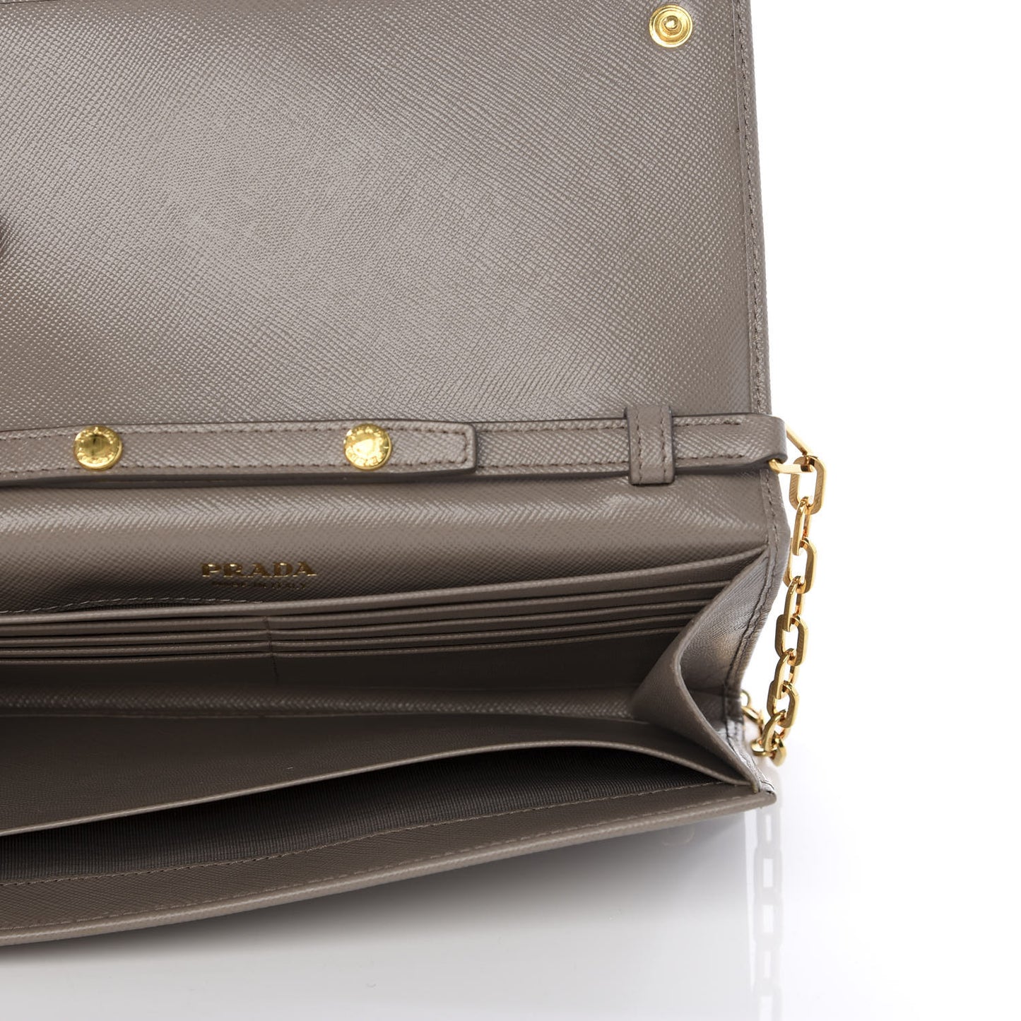 Saffiano Metal Oro Chain Wallet Argilla